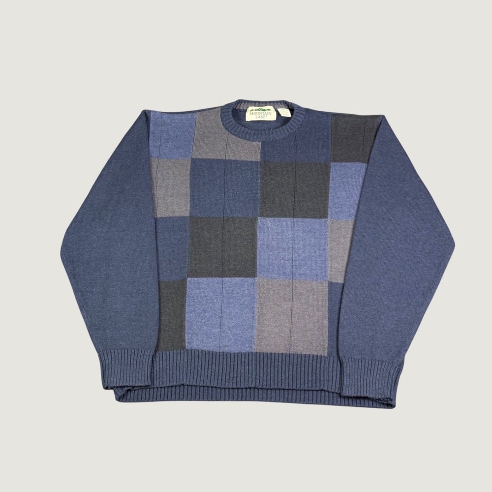 Mountain Lake Mens XXL Blue Colorblock Patchwork Cotton Blend Crewneck Sweater